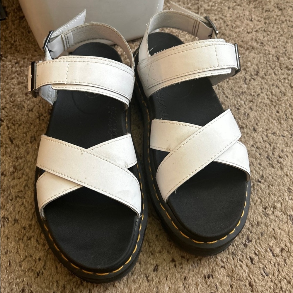 Dr. Martens White Cross-Strap Platform Sandals Womens 9